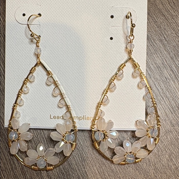 Panacea Gold and Cream Teardrop Earrings - Picture 2 of 5